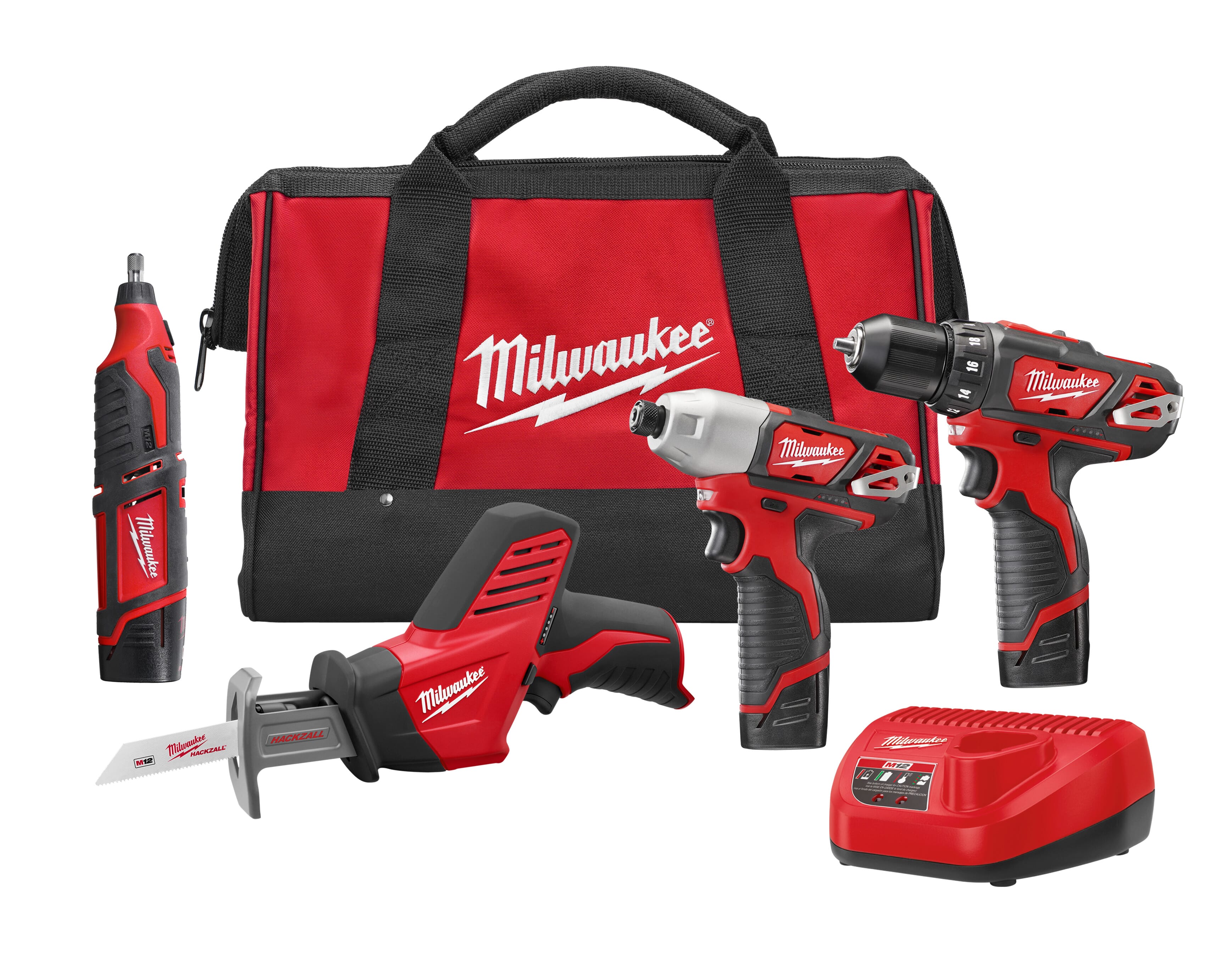 Milwaukee® 2497-24 Combination Kit, Tools: Drill/Impact Driver/Rotary Tool/Reciprocating Saw, 12 VAC, Lithium-Ion, Keyed Blade, Cordless